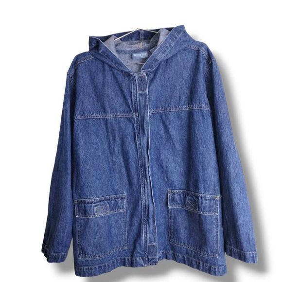 Vintage Bill Blass Women's Jean Jacket Hoodie Front Zip Pockets LS Size 1X - Picture 1 of 12